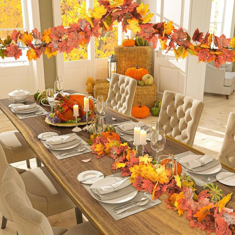 Elegant Autumn Garland with Maple Leaves - 5.9FT Each for Stunning Home Ambiance